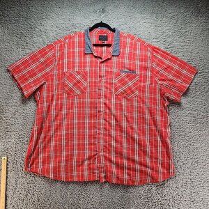 Sean John Shirt Mens 6XL Red Plaid Button-Up Short Sleeve Cotton Polyester
